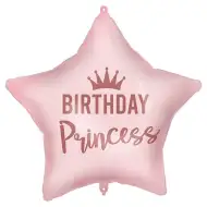 Narodeninový fóliový balón – s nápisom „Birthday Princess“, hviezdicový tvar, ružový, 46 cm