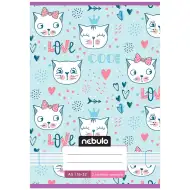 Nebulo: Zošit sponkovaný pre 2. ročník, pastelovo modrý so vzorom mačky, linajkový, 16-32 A/5