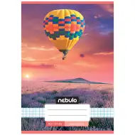 Nebulo: Zošívaný balón s horúcim vzduchom nad levanduľami vzorovaný štvorčekový zošit 27-32 A/5