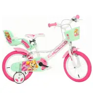 Paw Patrol Skye 14” detský bicykel s košíkom a sedačkou pre bábiku v ružovo-mentolovej farbe – bicykel Dino Bikes