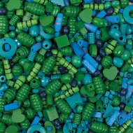 PlayBox: Drevené korálky na varenie v modrej a zelenej farbe zmiešané v 250g sade.