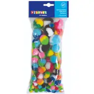 PlayBox: Farebná sada 100 ks pomponov v rôznych veľkostiach.