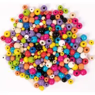PlayBox: Farebné valcové drevené korálky v rôznych veľkostiach, balenie 300 kusov.