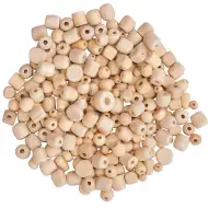 PlayBox: Prírodné drevené korálky na varenie v rôznych veľkostiach a tvaroch, 500g balenie.