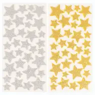 PlayBox: Sada trblietavých zlatých a strieborných hviezdičkových nálepiek, 132 ks.
