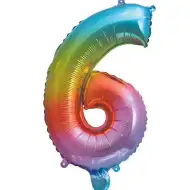 Početná fólia balónik kovová dúha farba – číslo 6, 34 cm