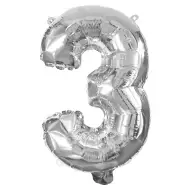 Početné fóliové balóny striebornej farby – číslo 3, 32 cm