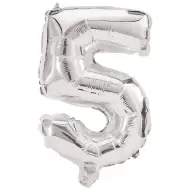 Početné fóliové balóny striebornej farby – číslo 5, 86 cm