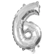 Početné fóliové balóny striebornej farby – číslo 6, 32 cm