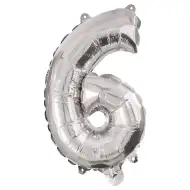 Početné fóliové balóny striebornej farby – číslo 6, 86 cm