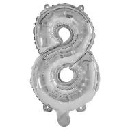Početné fóliové balóny striebornej farby – číslo 8, 32 cm