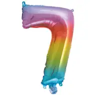 Početné fóliové balóny v kovovej dúhovej farbe – číslo 7, 34 cm