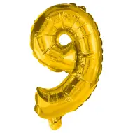 Početné fóliové balóny v zlatej farbe – číslo 9, 86 cm