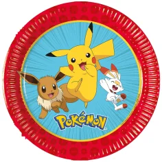 Pokémon, sada 8 kusov papierových tanierov, priemer 20 cm