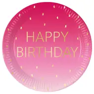 Ružové narodeninové papierové taniere s nápisom "Happy Birthday", 8 ks, 23 cm