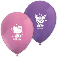 Sada 8 latexových balónov s motívom Hello Kitty a Kuromi