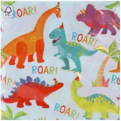 Sada papierových servítok Dino párty - 2-vrstvové, 33 × 33 cm, 20 ks