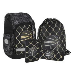 Spirit: Školská taška a batoh s motívom basketbalovej lopty, 4-dielna sada 32×19×44 cm