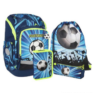 Spirit: Školská taška, batoh s futbalovým vzorom, 4-dielna sada, 32×19×44 cm
