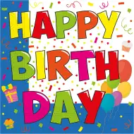 Súprava papierových obrúskov s nápisom "Happy Birthday" – 2-vrstvové, 33x33 cm, 20 ks