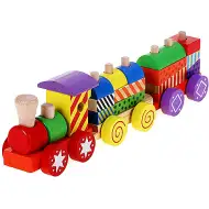 Farebný drevený vláčik zo stavebnicových dielov