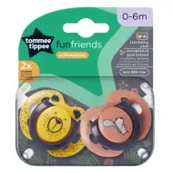 Tommee Tippee: FunFriends 2-dielna ortodontická súprava cumlíkov v rôznych prevedeniach (0–6 mesiacov)