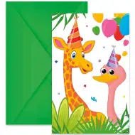 Veselá džungľa vzorová párty pozvánka s obálkou, 6-dielna sada
