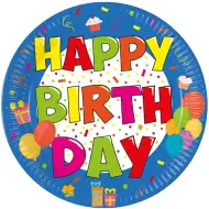 Veselá narodeninová sada tanierov s nápisom "Happy Birthday", 8 ks