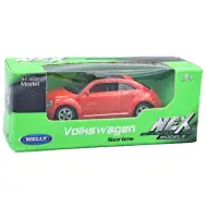 Welly: Moderný červený model autíčka Volkswagen Chrobák 1/64