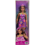 Barbie: Fashionista kamarátky módna bábika v kvetovaných šatách s fialovými pramienkami – Mattel