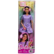 Barbie: Fashionista kamarátky štýlová módna bábika so slúchadlami v fialových šatách – Mattel
