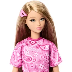 Barbie: Fashionista Priateľky štýlová módna bábika v ružovom šatách s motívom šatky - Mattel obrázok 3