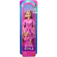 Barbie: Fashionista Priateľky štýlová módna bábika v ružovom šatách s motívom šatky - Mattel