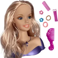 Česateľná hlava bábiky s blond vlasmi, natáčkami a príslušenstvom obrázok 2