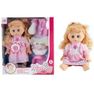 Cikajúca bábika so svetlo-hnedými vlasmi, so zvukom, nočníkom a príslušenstvom
