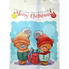 Darčeková taška s vianočnými medvedíkmi a nápisom Merry Christmas 32,5x45,5x10cm