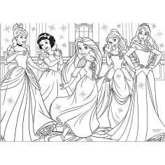 Disney Princezné 2 v 1 60-dielne maxi puzzle a omaľovánka 70x50 cm - Lisciani obrázok 2