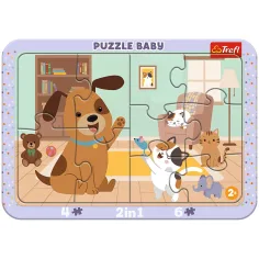 Domáce zvieratá v obývačke 2 v 1 rámikový baby puzzle - Trefl