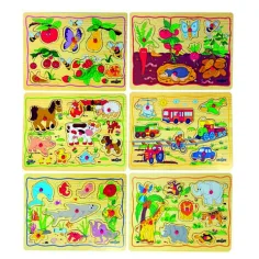 Drevená puzzle s úchytom s hrotom - Woodyland