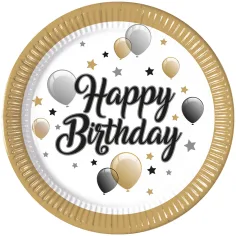 Elegantný narodeninový tanier s nápisom „Happy Birthday” 8ks sada