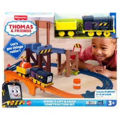 Fisher-Price: Thomas a priatelia Diesel Lift & Load stavebná železničná súprava s motorovým vlakom - Mattel