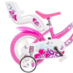 Flappy 12” detský bicykel s košíkom a sedačkou pre bábiku v ružovo-bielej farbe - bicykel Dino Bikes obrázok 2