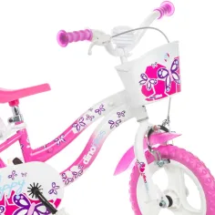 Flappy 12” detský bicykel s košíkom a sedačkou pre bábiku v ružovo-bielej farbe - bicykel Dino Bikes obrázok 3