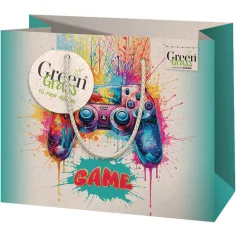 Premium stredná taška na darčeky s motívom Green Grass Gamer 18x10x23cm