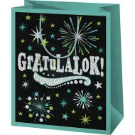 Gratulálok! zelená exkluzívna darčeková taška normálnej veľkosti 11x6x15cm