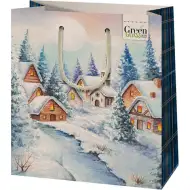 Green Grass Zimná dedina stredne veľká exkluzívna darčeková taška 18x10x23cm