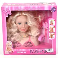 Hlava na česanie s blond vlasmi, s vlásenkou a gumičkou do vlasov