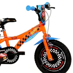 Hot Wheels 16” detský bicykel s držiakom na fľašu a bočnými kolesami v oranžovo-čiernej farbe – Dino Bikes bicykel obrázok 3