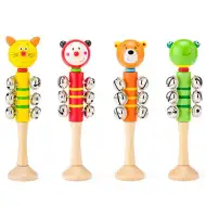 Hrkálka v tvare hlavy zvieraťa s drevenou rúčkou vo viacerých variantoch 1ks - Woodyland