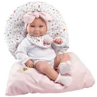 Llorens: 38cm bábika novorodeného dievčatka s ružovým spacím vakom